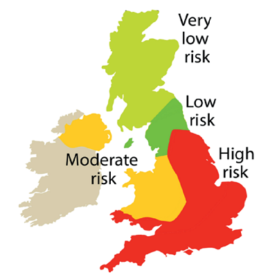 Map indicating how mycotoxin risk varies across the UK